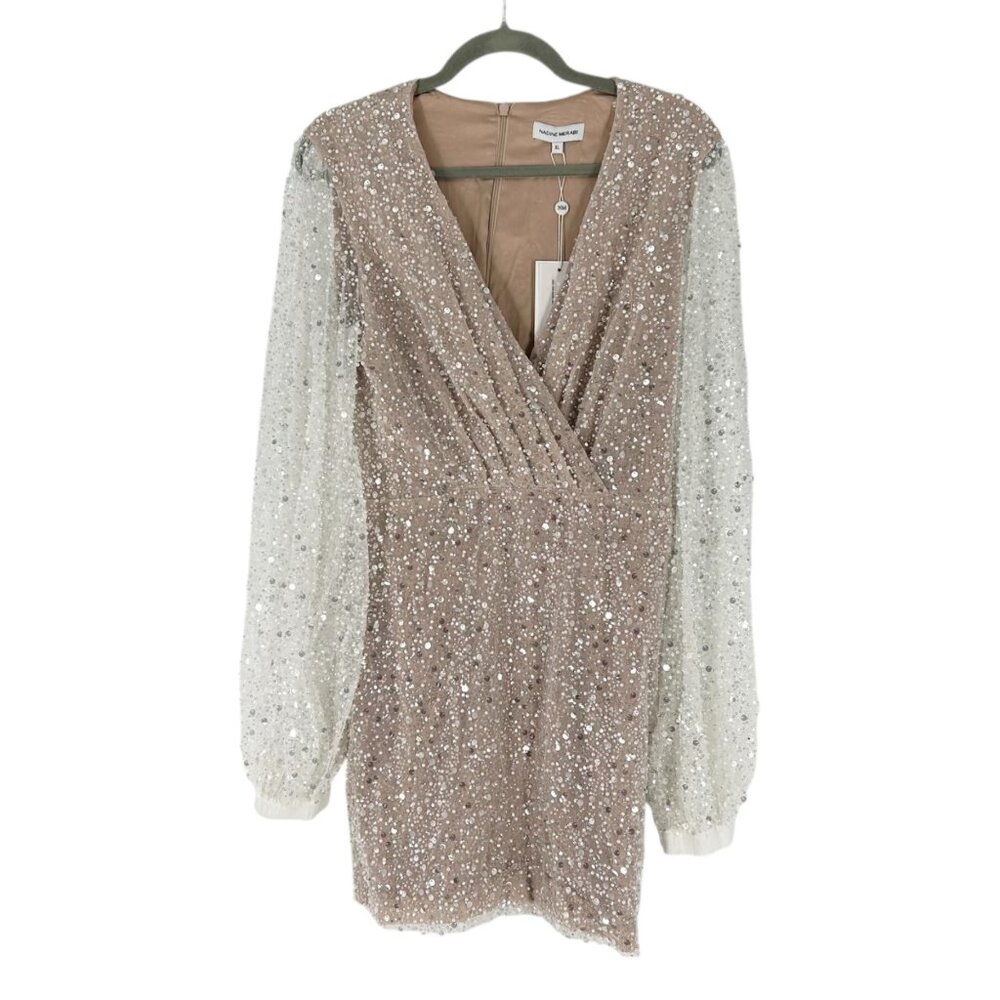 NWT Nadine Merabi Maya Beaded Long Sleeve Mini Dress XL/12 - Picture 3 of 11